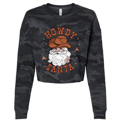 Retro Howdy Santa Cowboy Cowgirl Western Howdy Christmas Cropped Pullover Crew