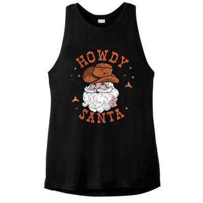 Retro Howdy Santa Cowboy Cowgirl Western Howdy Christmas Ladies PosiCharge Tri-Blend Wicking Tank