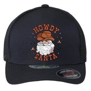 Retro Howdy Santa Cowboy Cowgirl Western Howdy Christmas Flexfit Unipanel Trucker Cap