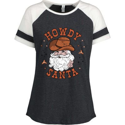 Retro Howdy Santa Cowboy Cowgirl Western Howdy Christmas Enza Ladies Jersey Colorblock Tee