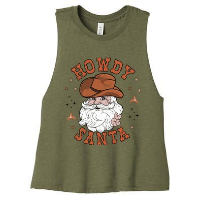 Retro Howdy Santa Cowboy Cowgirl Western Howdy Christmas Women's Racerback Cropped Tank