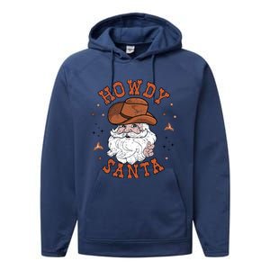 Retro Howdy Santa Cowboy Cowgirl Western Howdy Christmas Performance Fleece Hoodie