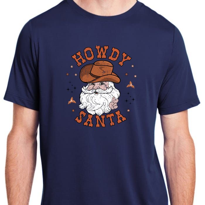 Retro Howdy Santa Cowboy Cowgirl Western Howdy Christmas Adult ChromaSoft Performance T-Shirt