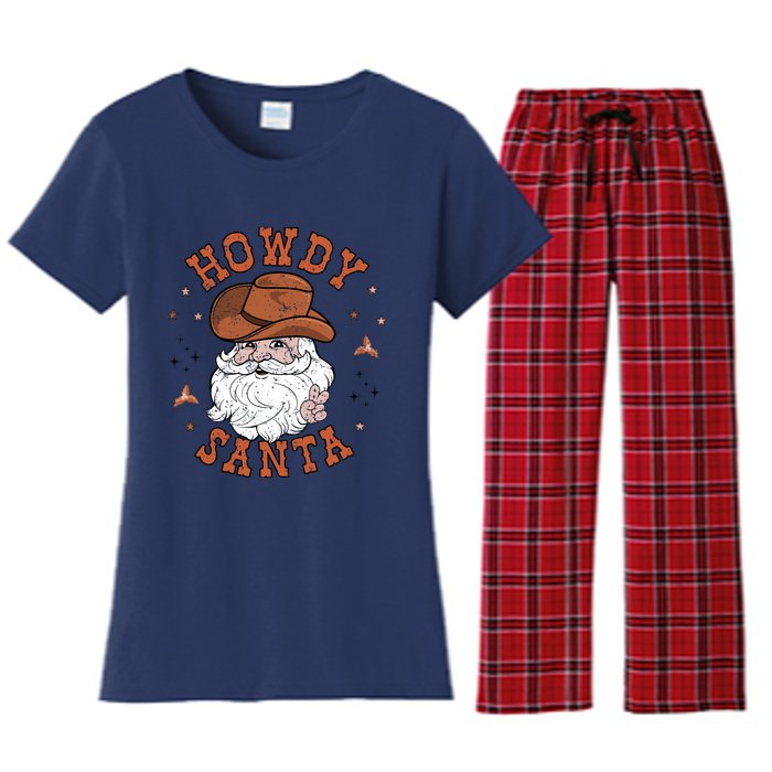 Retro Howdy Santa Cowboy Cowgirl Western Howdy Christmas Women's Flannel Pajama Set