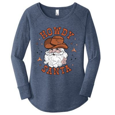 Retro Howdy Santa Cowboy Cowgirl Western Howdy Christmas Women's Perfect Tri Tunic Long Sleeve Shirt