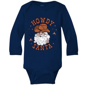 Retro Howdy Santa Cowboy Cowgirl Western Howdy Christmas Baby Long Sleeve Bodysuit