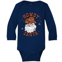 Retro Howdy Santa Cowboy Cowgirl Western Howdy Christmas Baby Long Sleeve Bodysuit