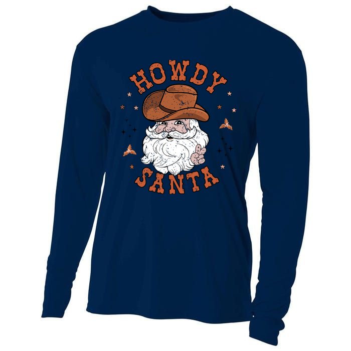 Retro Howdy Santa Cowboy Cowgirl Western Howdy Christmas Cooling Performance Long Sleeve Crew