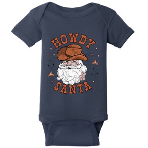 Retro Howdy Santa Cowboy Cowgirl Western Howdy Christmas Baby Bodysuit