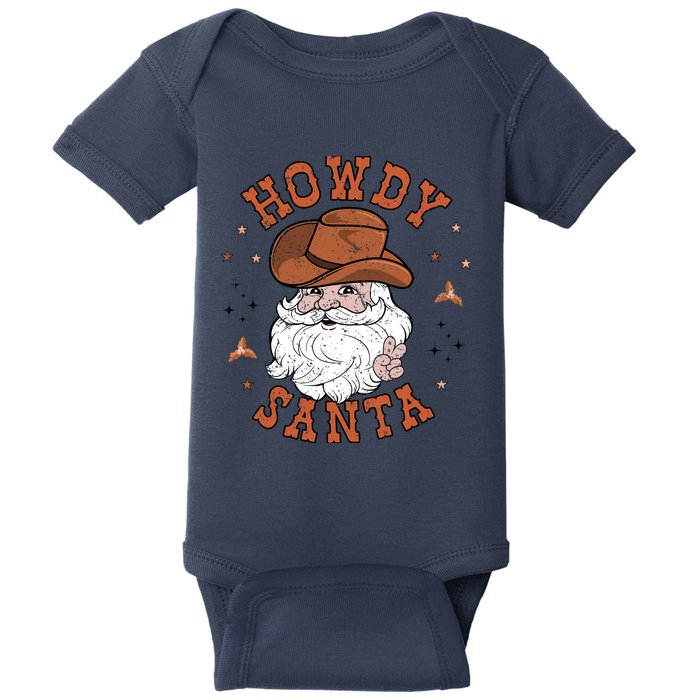 Retro Howdy Santa Cowboy Cowgirl Western Howdy Christmas Baby Bodysuit