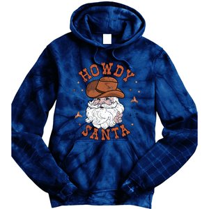 Retro Howdy Santa Cowboy Cowgirl Western Howdy Christmas Tie Dye Hoodie