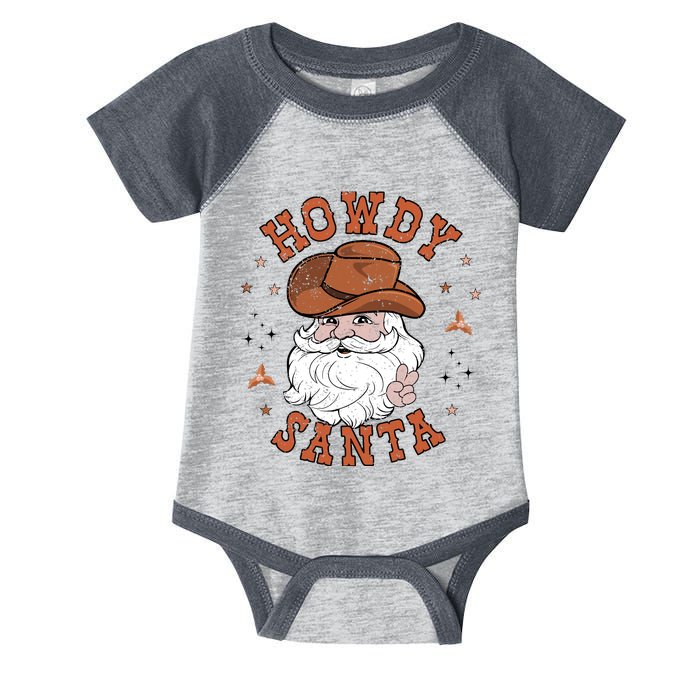 Retro Howdy Santa Cowboy Cowgirl Western Howdy Christmas Infant Baby Jersey Bodysuit