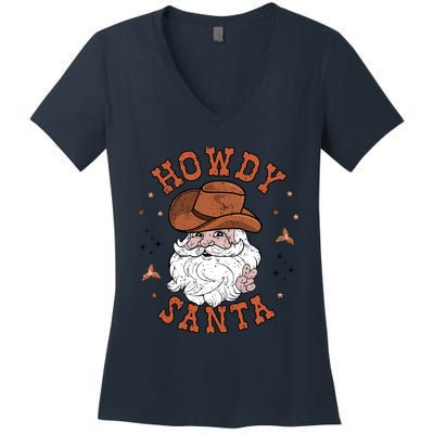 Retro Howdy Santa Cowboy Cowgirl Western Howdy Christmas Women's V-Neck T-Shirt