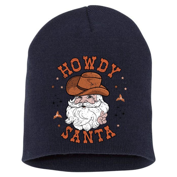 Retro Howdy Santa Cowboy Cowgirl Western Howdy Christmas Short Acrylic Beanie