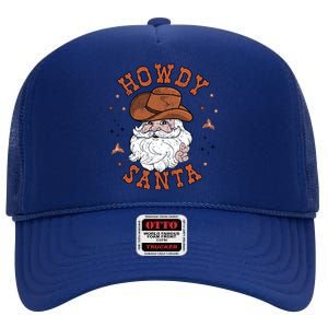 Retro Howdy Santa Cowboy Cowgirl Western Howdy Christmas High Crown Mesh Back Trucker Hat