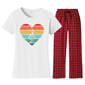 Retro Heart Sunset Note Music School Women's Flannel Pajama Set