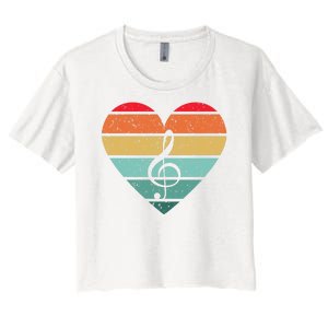 Retro Heart Sunset Note Music School Women's Crop Top Tee