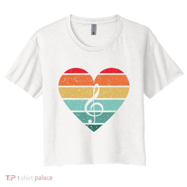 Retro Heart Sunset Note Music School Women's Crop Top Tee