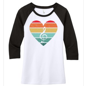 Retro Heart Sunset Note Music School Women's Tri-Blend 3/4-Sleeve Raglan Shirt