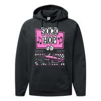 Retro Hop Sock 50s Rock Roll Party Pink Classic Theme Performance Fleece Hoodie