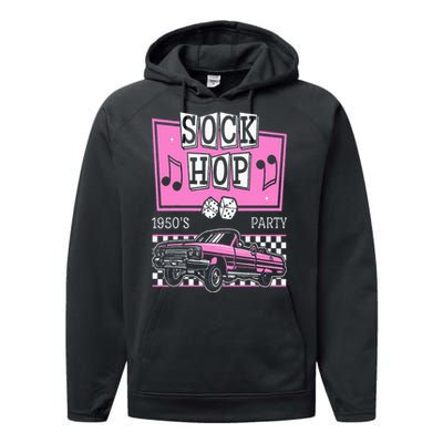 Retro Hop Sock 50s Rock Roll Party Pink Classic Theme Performance Fleece Hoodie