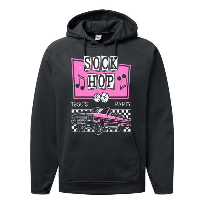 Retro Hop Sock 50s Rock Roll Party Pink Classic Theme Performance Fleece Hoodie