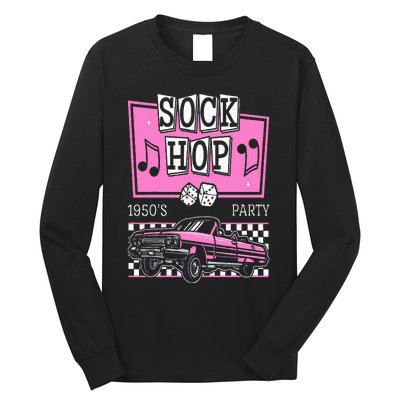 Retro Hop Sock 50s Rock Roll Party Pink Classic Theme Long Sleeve Shirt