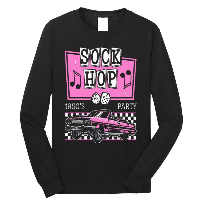 Retro Hop Sock 50s Rock Roll Party Pink Classic Theme Long Sleeve Shirt