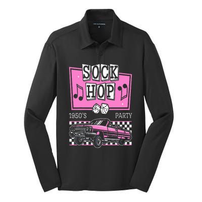 Retro Hop Sock 50s Rock Roll Party Pink Classic Theme Silk Touch Performance Long Sleeve Polo