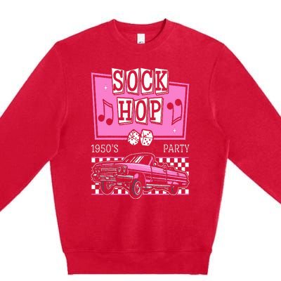 Retro Hop Sock 50s Rock Roll Party Pink Classic Theme Premium Crewneck Sweatshirt