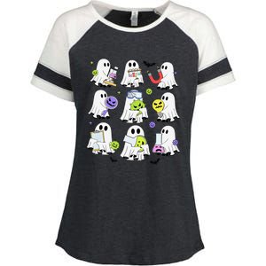 Retro Halloween Science Teacher Ghost Laboratory Teacher Enza Ladies Jersey Colorblock Tee