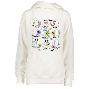 Retro Halloween Science Teacher Ghost Laboratory Teacher Womens Funnel Neck Pullover Hood