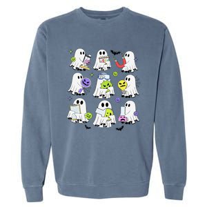 Retro Halloween Science Teacher Ghost Laboratory Teacher Garment-Dyed Sweatshirt