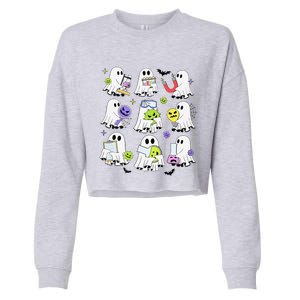 Retro Halloween Science Teacher Ghost Laboratory Teacher Cropped Pullover Crew