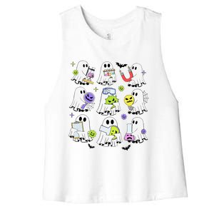 Retro Halloween Science Teacher Ghost Laboratory Teacher Women's Racerback Cropped Tank