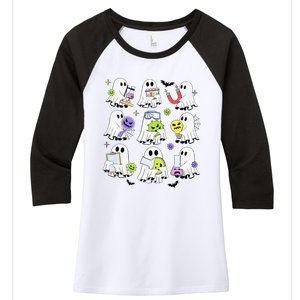 Retro Halloween Science Teacher Ghost Laboratory Teacher Women's Tri-Blend 3/4-Sleeve Raglan Shirt