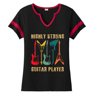 Retro Highly Strung Funny Lead Bass Guitarist Humor Ladies Halftime Notch Neck Tee