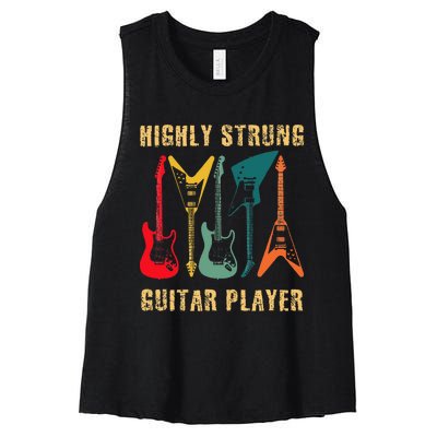 Retro Highly Strung Funny Lead Bass Guitarist Humor Women's Racerback Cropped Tank