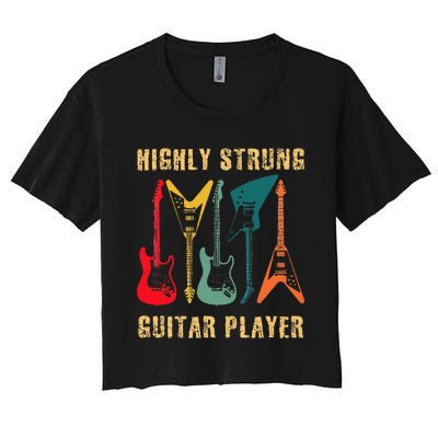 Retro Highly Strung Funny Lead Bass Guitarist Humor Women's Crop Top Tee