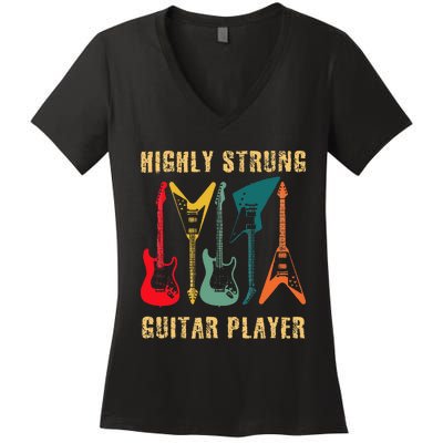 Retro Highly Strung Funny Lead Bass Guitarist Humor Women's V-Neck T-Shirt