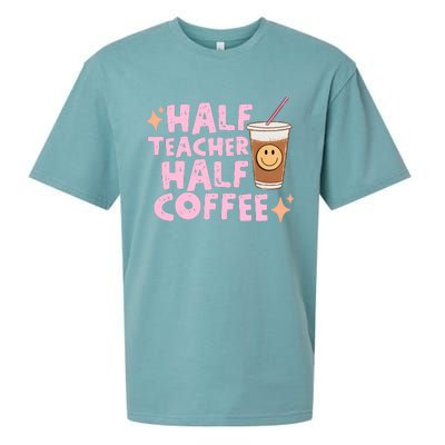 Retro Half Teacher Half Coffee Cute Coffee Lover Teacher Back To School Sueded Cloud Jersey T-Shirt