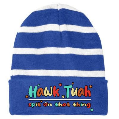 Retro Hawk Tuah Spit On That Thing Gift Striped Beanie with Solid Band