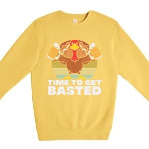 Retro Happy Thanksgiving Turkey Time To Get Basted Premium Crewneck Sweatshirt