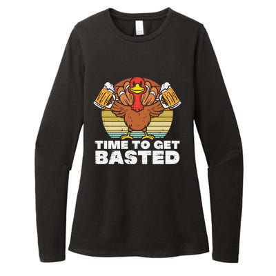 Retro Happy Thanksgiving Turkey Time To Get Basted Womens CVC Long Sleeve Shirt