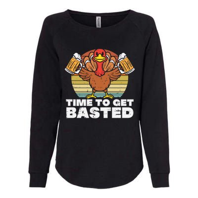 Retro Happy Thanksgiving Turkey Time To Get Basted Womens California Wash Sweatshirt