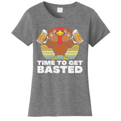 Retro Happy Thanksgiving Turkey Time To Get Basted Women's T-Shirt