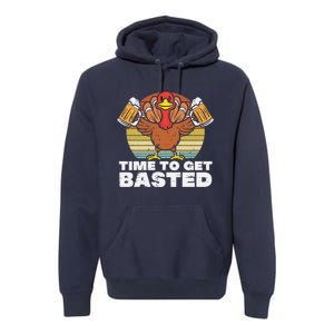 Retro Happy Thanksgiving Turkey Time To Get Basted Premium Hoodie