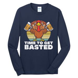 Retro Happy Thanksgiving Turkey Time To Get Basted Tall Long Sleeve T-Shirt