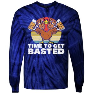 Retro Happy Thanksgiving Turkey Time To Get Basted Tie-Dye Long Sleeve Shirt