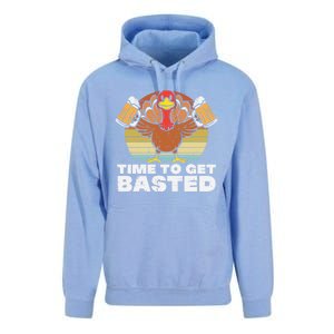 Retro Happy Thanksgiving Turkey Time To Get Basted Unisex Surf Hoodie